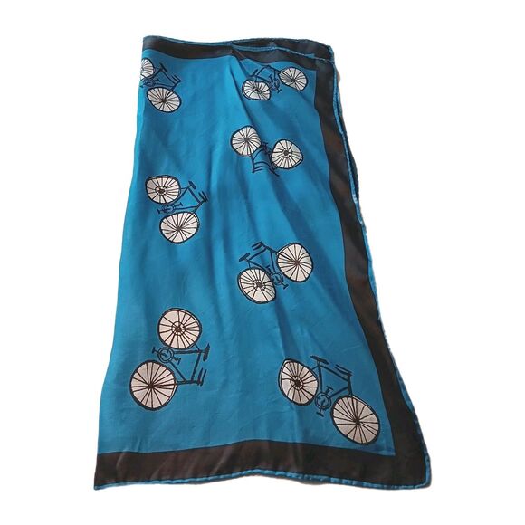 Vintage Vera Neumann Bicycle Scarf Blue Black White Ladybug Signed Square 21" - Picture 7 of 10